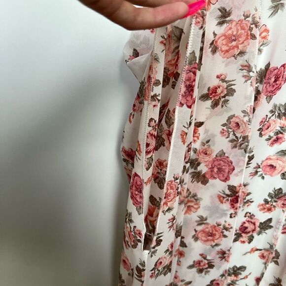 Forever 21 Kimono Robe Sheer Flowy Pink White Roses Flowers Boho size M - Picture 6 of 10